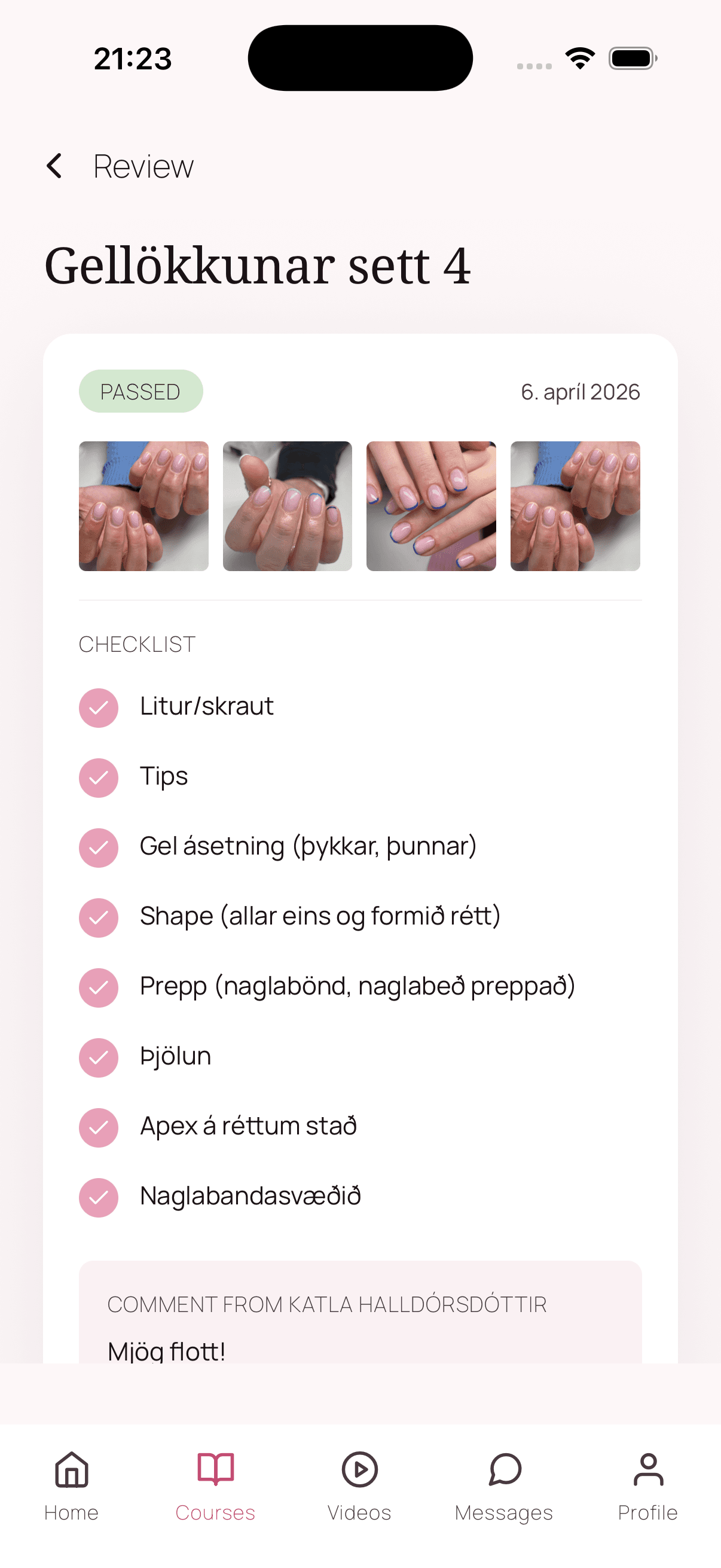 Student viewing passed submission with checklist feedback